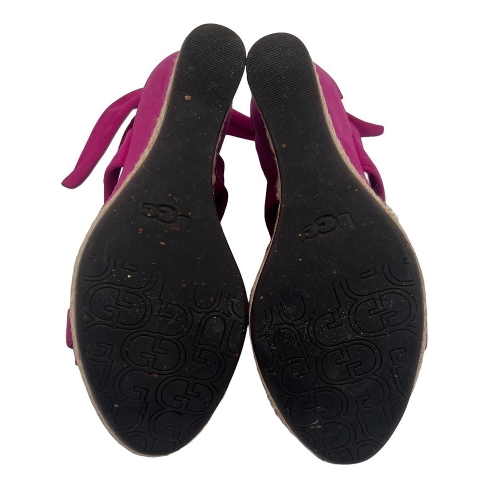 UGG Pink Lucy Espadrille Bow Tie Ankle Strap Jute Wedge Sandals Size 8.5 Women’s - Picture 9 of 9